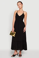 Womens Almost Famous Smocked O Ring Tiered Maxi Dress, Black, Size L