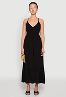 Womens Almost Famous Smocked O Ring Tiered Maxi Dress, Black, Size L