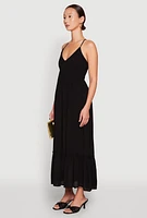 Womens Almost Famous Smocked O Ring Tiered Maxi Dress, Black, Size L