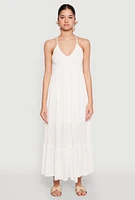 Womens Almost Famous Smocked O Ring Tiered Maxi Dress, White,