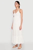 Womens Almost Famous Smocked O Ring Tiered Maxi Dress, White,