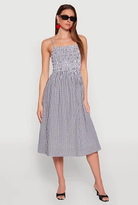 Womens Almost Famous Cut Out Back Gingham Dress, Multi, Size L