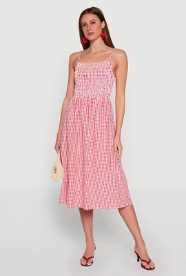 Womens Almost Famous Cut Out Back Gingham Dress, Red,