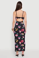 Womens Almost Famous Mesh Cowl Neck Maxi Dress, Black, Size XL