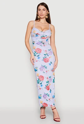 Womens Almost Famous Mesh Cowl Neck Maxi Dress, Blue, Size L