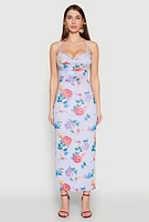 Womens Almost Famous Mesh Cowl Neck Maxi Dress, Blue, Size L