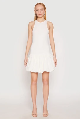 Womens Almost Famous Racerback Tank Bubble Hem Dress, White, Size XL