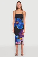 Womens Almost Famous Floral Print Mesh Dress, Black, Size M