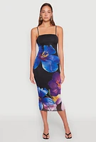 Womens Almost Famous Floral Print Mesh Dress, Black, Size M