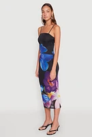 Womens Almost Famous Floral Print Mesh Dress, Black, Size M