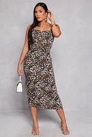 Womens Almost Famous Tie Back Leopard Print Dress, Brown, Size XL