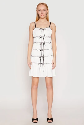 Womens Almost Famous Bow Contrast Tiered Dress, White, Size L