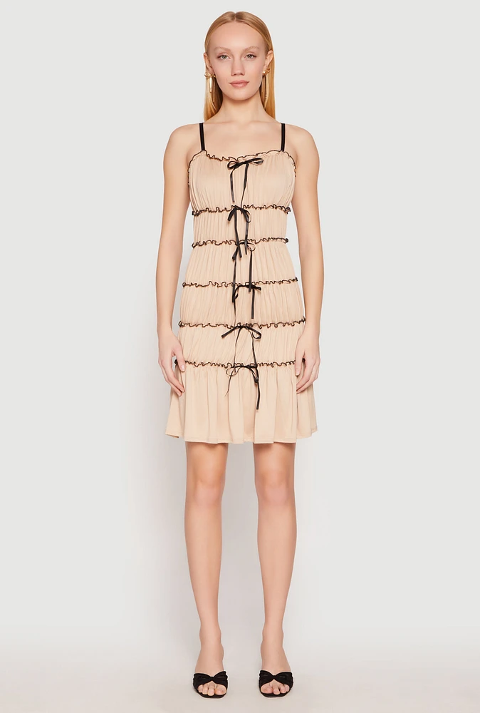 Womens Almost Famous Bow Contrast Tiered Dress, Beige,