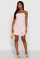 Womens Madden Girl Floral Lace Strapless Mini Dress, Pink, Size L