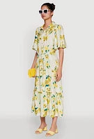 Womens Floral Print Tiered Shirt Dress with Flounce Sleeves, Multi, Size S
