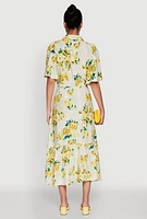 Womens Floral Print Tiered Shirt Dress with Flounce Sleeves, Multi, Size S