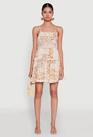 Womens Madden Girl Floral Print Crochet Detail Tiered Sundress, Beige, Size M