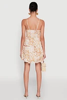 Womens Madden Girl Floral Print Crochet Detail Tiered Sundress, Beige, Size M