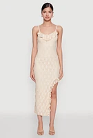 Womens Madden Girl Lace Asymmetrical Dress with Ruffles, Beige, Size M