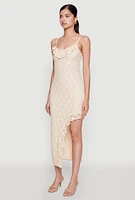 Womens Madden Girl Lace Asymmetrical Dress with Ruffles, Beige, Size M