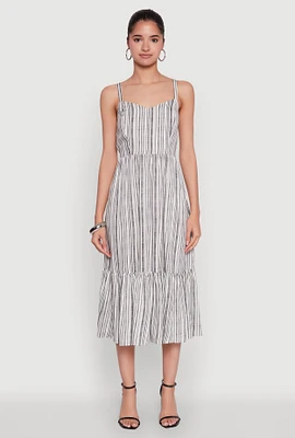 Womens Striped Tiered Cami Dress with Sweetheart Neckline, Grey, Size L