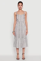 Womens Striped Tiered Cami Dress with Sweetheart Neckline, Grey, Size S