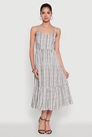 Womens Striped Tiered Cami Dress with Sweetheart Neckline, Grey, Size L