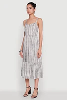 Womens Striped Tiered Cami Dress with Sweetheart Neckline, Grey, Size L