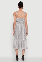 Womens Striped Tiered Cami Dress with Sweetheart Neckline, Grey, Size L