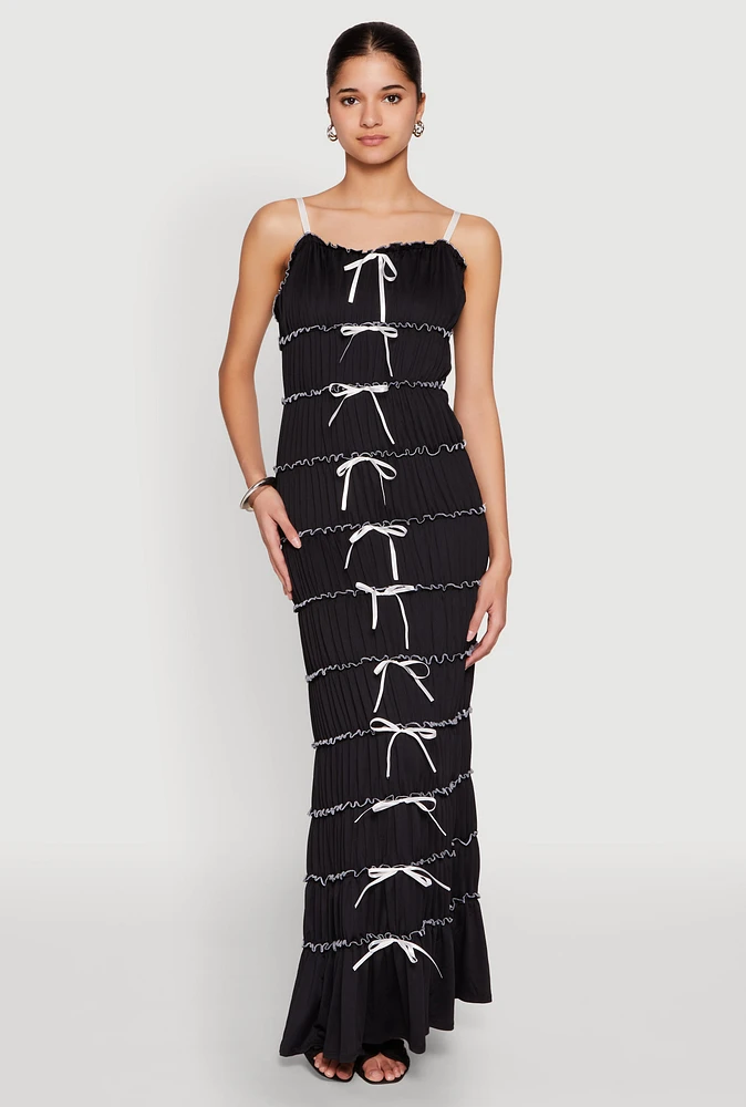 Womens Almost Famous Bow Contrast Tiered Maxi Dress, Black,