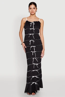 Womens Almost Famous Bow Contrast Tiered Maxi Dress, Black,