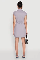 Womens Twill Button Front Belted Shirt Dress, Grey, Size M