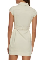 Womens Twill Button Front Belted Shirt Dress,