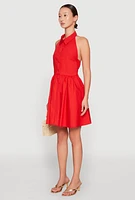 Womens Halter Button Front Skater Dress, Red,