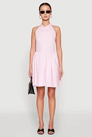 Womens Halter Button Front Skater Dress,