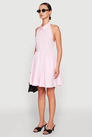 Womens Halter Button Front Skater Dress,