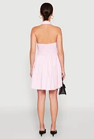 Womens Halter Button Front Skater Dress,