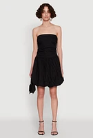 Womens Chic Strapless Poplin Dress with Bubble Hem and Tie Back,