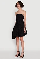 Womens Chic Strapless Poplin Dress with Bubble Hem and Tie Back,