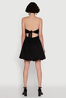 Womens Chic Strapless Poplin Dress with Bubble Hem and Tie Back,