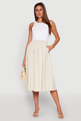 Womens Tank Maxi Skater Dress, Beige, Size M