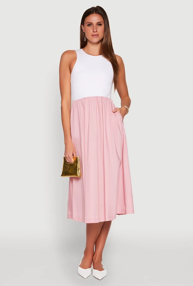 Womens Tank Maxi Skater Dress, Pink, Size L