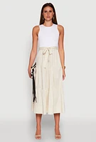 Womens Tie Waist Belted Tiered Maxi Dress, Beige, Size M