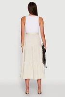 Womens Tie Waist Belted Tiered Maxi Dress, Beige, Size M