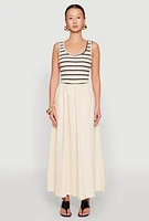 Womens Sleeveless Half Striped Bodice Maxi Dress, Beige,