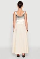 Womens Sleeveless Half Striped Bodice Maxi Dress, Beige,