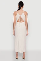 Womens Open Tie Back Button Front Maxi Dress,
