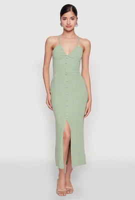 Womens Open Tie Back Button Front Maxi Dress,