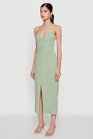 Womens Open Tie Back Button Front Maxi Dress,