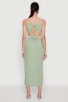 Womens Open Tie Back Button Front Maxi Dress,